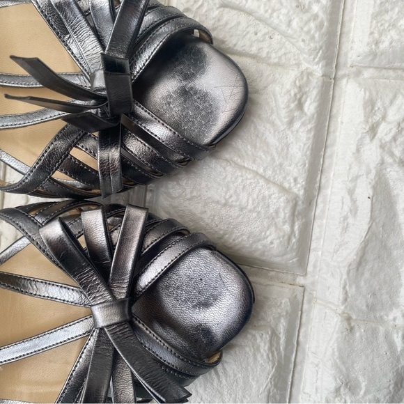 Kate Spade Silver Strappy Heels Metallic Sandals Size 9.5 Slingback Party Dance - Picture 7 of 9